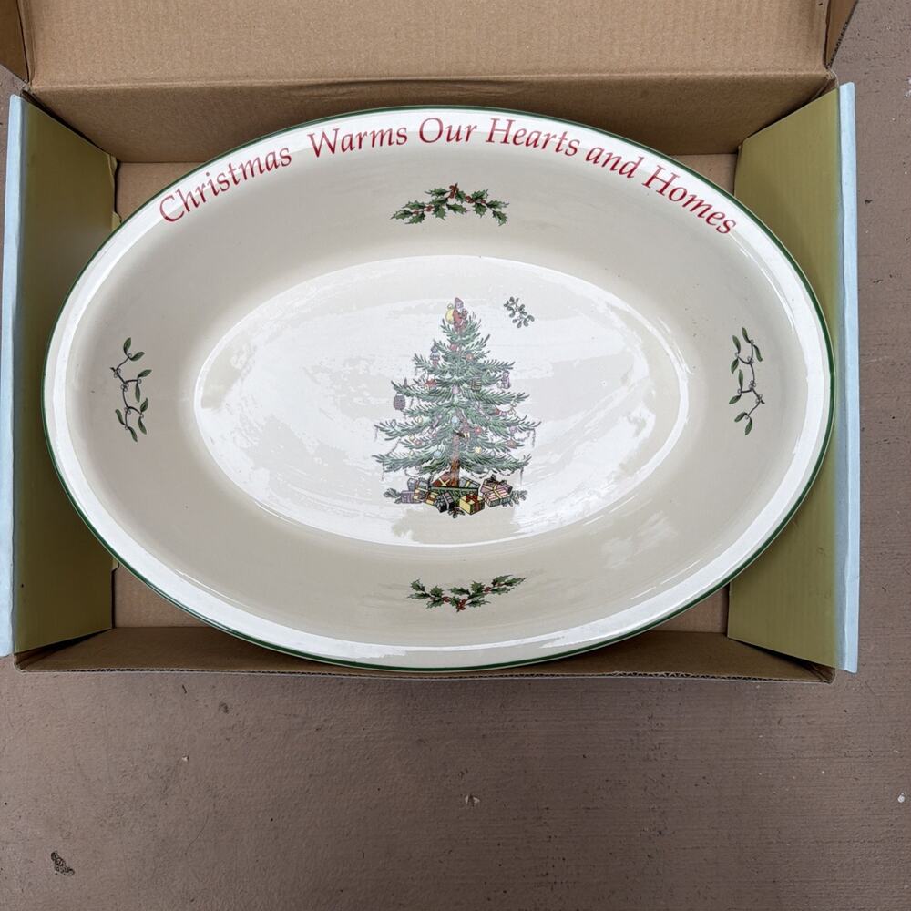Spode Christmas Tree Oval Rim Dish With Sentiment New In Box - Picture 2 of 5